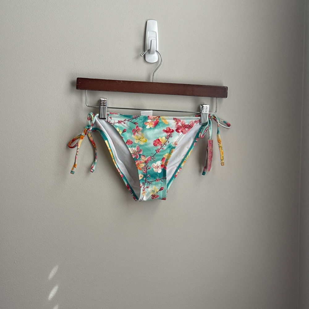 Kohl's Floral Tie-Side Bikini Bottom - Teal and Yellow